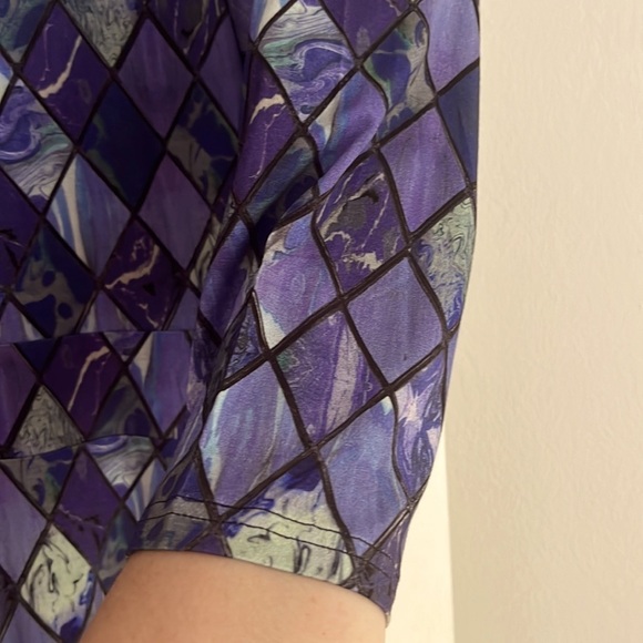 BLUE SKY Bamboo cross over neckline,purple blue diamond print blouse LARGE NWT - Picture 12 of 13